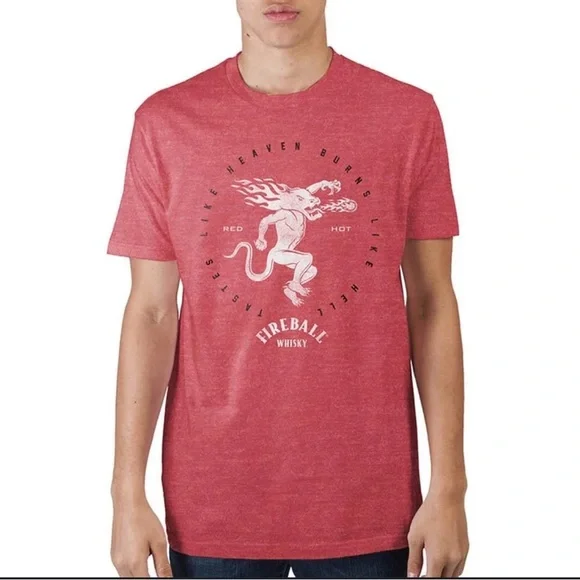 Fireball Whiskey Tastes Like Heaven Burns Like H*ll Red T-Shirt Large - Picture 7 of 7